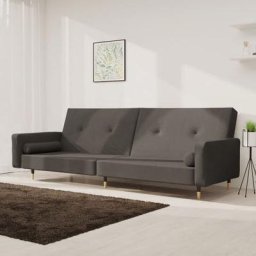 Sofa Divan convertible - Contemporain Canapé-lit à 2 places avec deux oreillers Gris foncé Velours