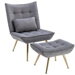 Fauteuil Relax en Velours Fauteuil Loisir Rembourés avec Repose-Pieds Chaise de Salon Scandinave