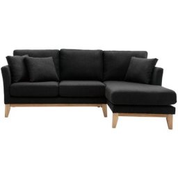 Canapé d'angle droit déhoussable 4 places en tissu gris foncé et bois clair oslo - Gris foncé