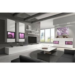 Ensemble meubles de salon design collection ramos. Coloris blanc brillant. led intégrées. - Blanc