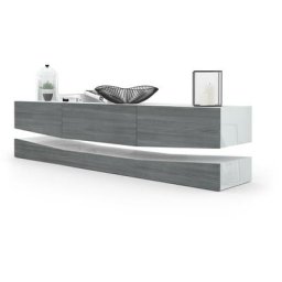 Armoire basse Meuble tv City en Blanc mat - haute brillance & tons naturels - Façades en