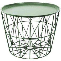 Home Déco Factory - Table coffre filaire ronde en métal - Vert - h 40 x d 52,5 cm - Livraison