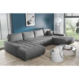 Beluti - Canapé d'angle panoramique en u Convertible. Tissu Design. Lit + Coffre de Rangement (Gris