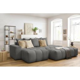 Canapé d'angle fixe Bobochic Canapé d'angle fixe mont-blanc tissu avec pouf Angle gauche Gris foncé
