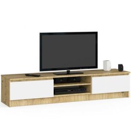 Meuble tv pour salon Akord Chêne Artisan 160 cm 2 portes façade Blanche 2 étagères 160x40x33 cm