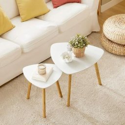 Set de 2 Tables Basses Gigognes Table Café Table d'Appoint Table Basse Guéridon Blanc - Guoyihua