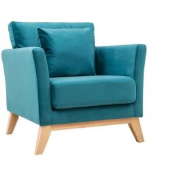 Fauteuil scandinave déhoussable en tissu velours bleu pétrole et bois clair oslo - Bleu canard