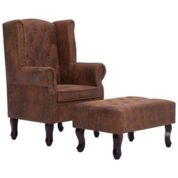 Fauteuil Chesterfield et repose-pieds Marron Similicuir daim Vidaxl Brown