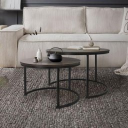 Set 2 tables d'appoint de salon tables gigognes en MDF noir Ø 74x48/Ø 59x40 cm