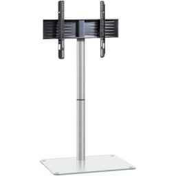 Alani Meuble tv avec pied en verre argenté, verre transparent. - Argent