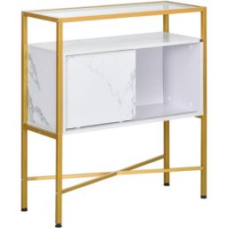 Console style Art déco niche porte coulissante étagère plateau verre trempé acier doré mdf aspect