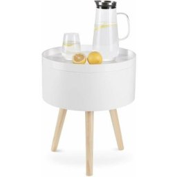 Furchen - Table d'Appoint Ronde avec Plateau Table de Salon Table Basse Table de Rangement Bout de