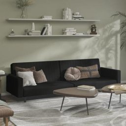 Kalisse - Moderne-Stil Canapé-lit à 2 places Noir Velours Pour salon/jardin,Montage facile,27,5 Kg
