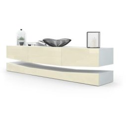 Armoire basse Meuble tv City en Blanc mat - haute brillance & tons naturels - Portes en Crème haute