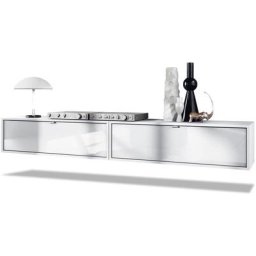 Vladon Ensemble de 2 set meuble TV Lana 100 lowboards blanc mat - haute brillance - Façades en