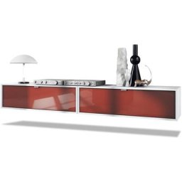 Ensemble de 2 set meuble tv Lana 100 lowboards blanc mat - haute brillance - Façades en Bordeaux