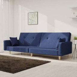 Chic Canapé convertible - maison Canapé-lit à 2 places avec deux oreillers Bleu Tissu NEUF8965