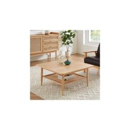 M-s - Table basse carrée en bois et cannage naturel - kanny