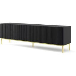 Meuble tv Ravenna b 200 cm 4D fraisé noir mat + cadre