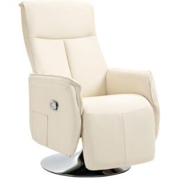 Fauteuil relax contemporain inclinable pivotant grand confort revêtement synthétique crème - Crème