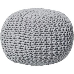 Pouf Rond en Coton Gris Clair à Billes de Polystyrène Coussin d'Intérieur Conrad - Gris