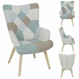 Fauteuil Helsinki Patchwork Bleu Home Deco Factory
