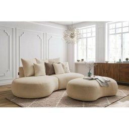 Canapé droit fixe Bobochic Canapé droit fixe 3 places saint-germain tissu bouclette avec pouf Beige