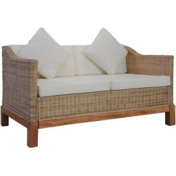 Canapé fixe 2 places | Canapé scandinave Sofa avec coussins Rotin naturel 29236 - Brun