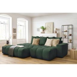 Canapé d'angle fixe BOBOCHIC - Canapé d'angle fixe MONT-BLANC tissu avec pouf Angle droit Vert