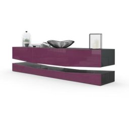 Armoire basse Meuble tv City en Noir mat - haute brillance & tons naturels - Portes en Mûre haute
