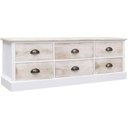 Maisonchic - Meuble tv | Banc tv Armoire de rangement Blanc/marron clair 108x30x40 cm Bois massif
