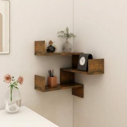 Kalisse - Meuble Étagère salon - Moderne Étagère d'angle murale Chêne fumé 40x40x50 cm Bois