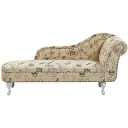 Chaise Longue Côté Droit Méridienne en Tissu Imprimé Beige Style Elégant Nimes - Beige