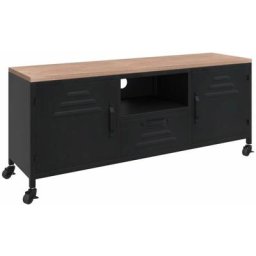 Meuble TV Noir 110x30x43 cm Fer et bois de pin massif vidaXL - N/A