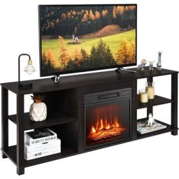 Meuble tv avec 5 Étagères Ouvertes et Réglables, Meuble Télé avec Étagère pour Cheminée Électrique