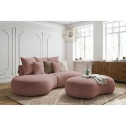 Canapé droit fixe Bobochic Canapé droit fixe 3 places saint-germain tissu bouclette avec pouf Rose