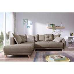 Lena - canapé d'angle gauche convertible - 5 places - latte - style scandinave - café latte - Café