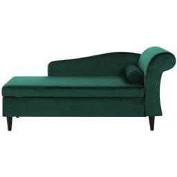 Chaise Longue Méridienne Côté Droit en Velours Vert Foncé avec Rangement pour Salon au Style