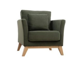 Fauteuil scandinave déhoussable en tissu effet velours kaki et bois clair oslo - Kaki