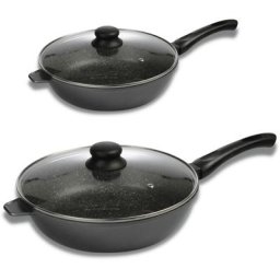 KitchenPro - Sauteuse pierre 24 et 28cm + 2 couvercles - revêtement antiadhésif - Idéal pour tous