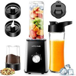 3 en 1 Blender mixeur Smoothie 600W fonctions mélange et broyage 3 vitesses réglables, 2 bouteilles