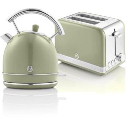Swan - STP7050GNEU Retro Set Petit-Déjeuner Bouilloire 1,8L Sans fil, Grille-Pain 2 Larges Tranches