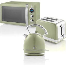 Swan - STRP2070GNEU Retro Set Petit-Déjeuner Bouilloire 1,8L Grille-Pain 2 Tranches Micro-ondes 20L