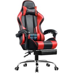 Gtplayer - Chaise Gaming de Massage avec Repose-Pieds et Accoudoirs Synchronisés Fauteuil Gamer