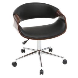 Chaise de bureau à roulettes design noir, bois foncé noyer et acier chromé aramis - Noyer / noir