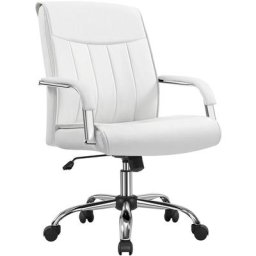 Chaise de Bureau Blanche Fauteuil de Bureau Ergonomique Inclinable Hauteur Réglable en SimiliCuir