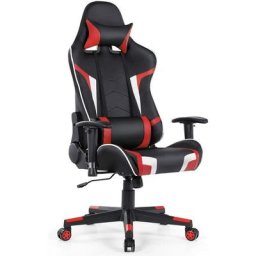COSTWAY Chaise Gaming Cuir PVC, Siège Gamer Pivotante Ergonomique, Fauteuil de Bureau Réglable en