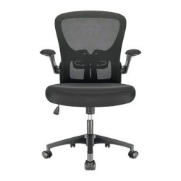 Chaise de Bureau Ergonimique Accoudoirs Pliables Noir Fauteuil en Maille Respirante Siège de Bureau
