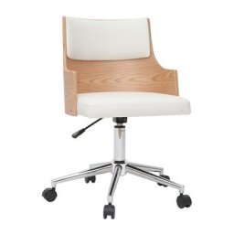 Miliboo - Chaise de bureau à roulettes design blanc, bois clair et acier chromé mayol - Bois clair