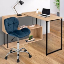 Chaise de bureau robine velours bleu à roulettes - Bleu marine